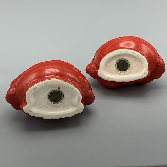Nautical Beach Whimsical Smiling Red Crabs Salt Pepper Shaker Set With Stoppers - Picture 9 of 10